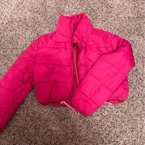 Zip up drawstring crop padded coat